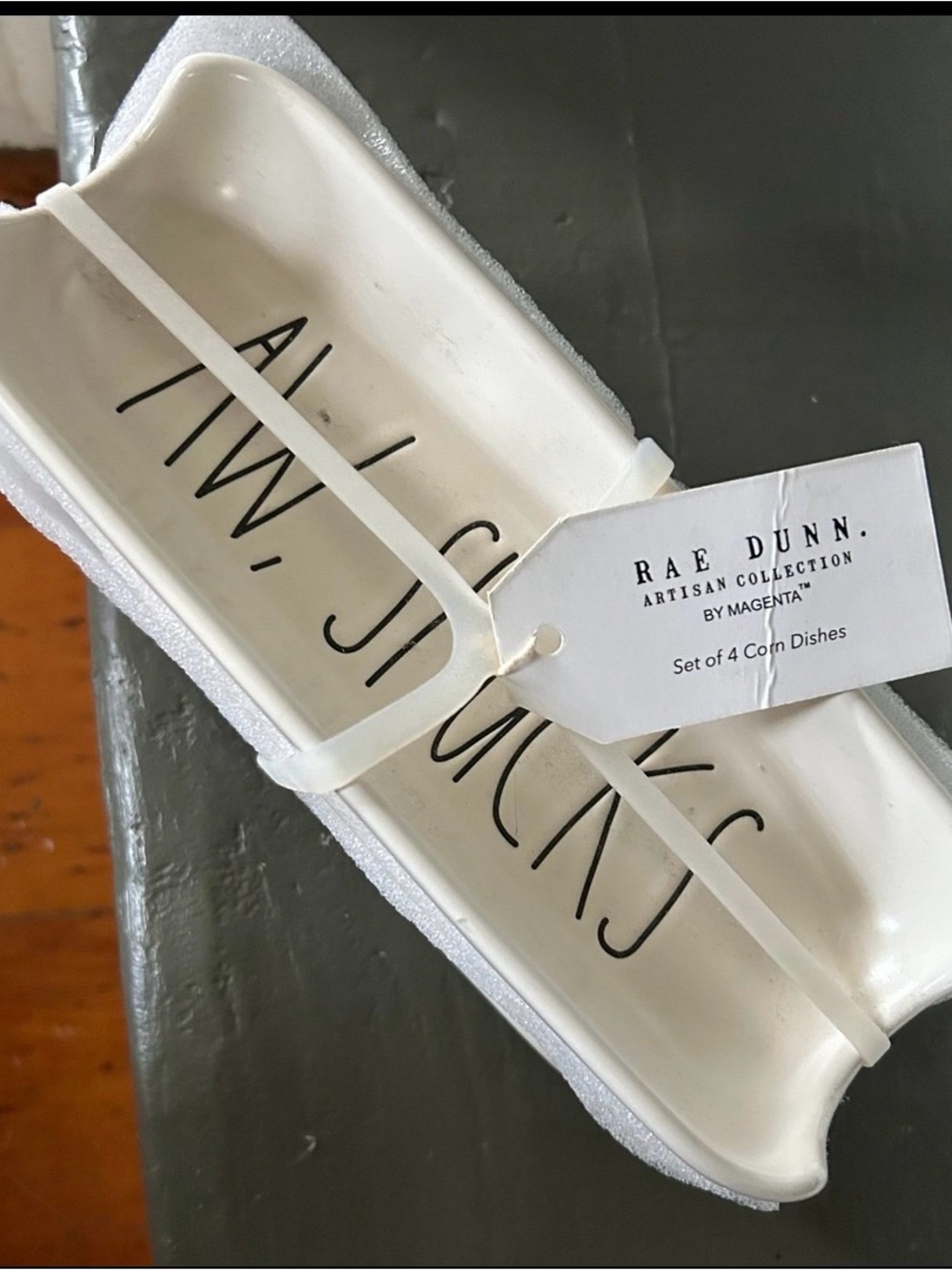 Rae Dunn White Ceramic Corn Dish Set with Black Lettering